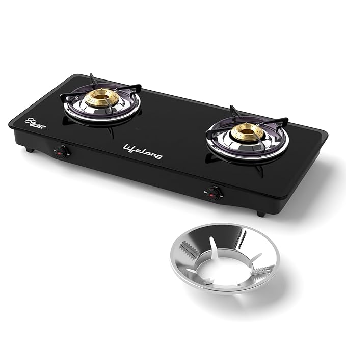 2 Burner ISI Certified Glass Top Gas Stove with Gas Saver