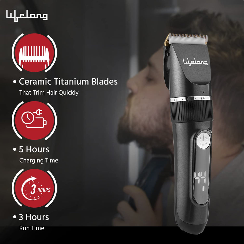 Lifelong Ace Pro Hair Clipper with Digital Display & 3Hr Runtime for Men