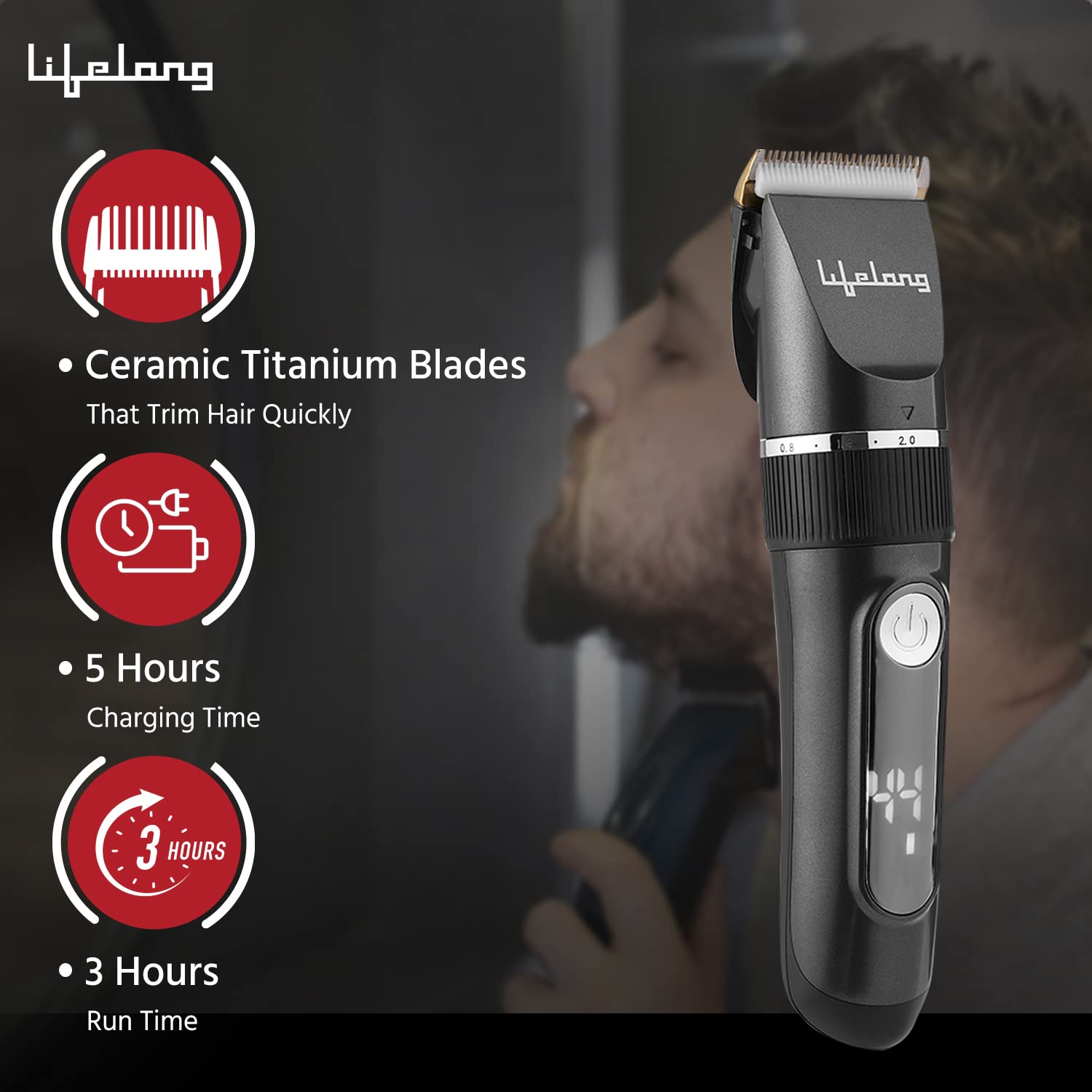 Lifelong Ace Pro Hair Clipper with Digital Display & 3Hr Runtime for Men