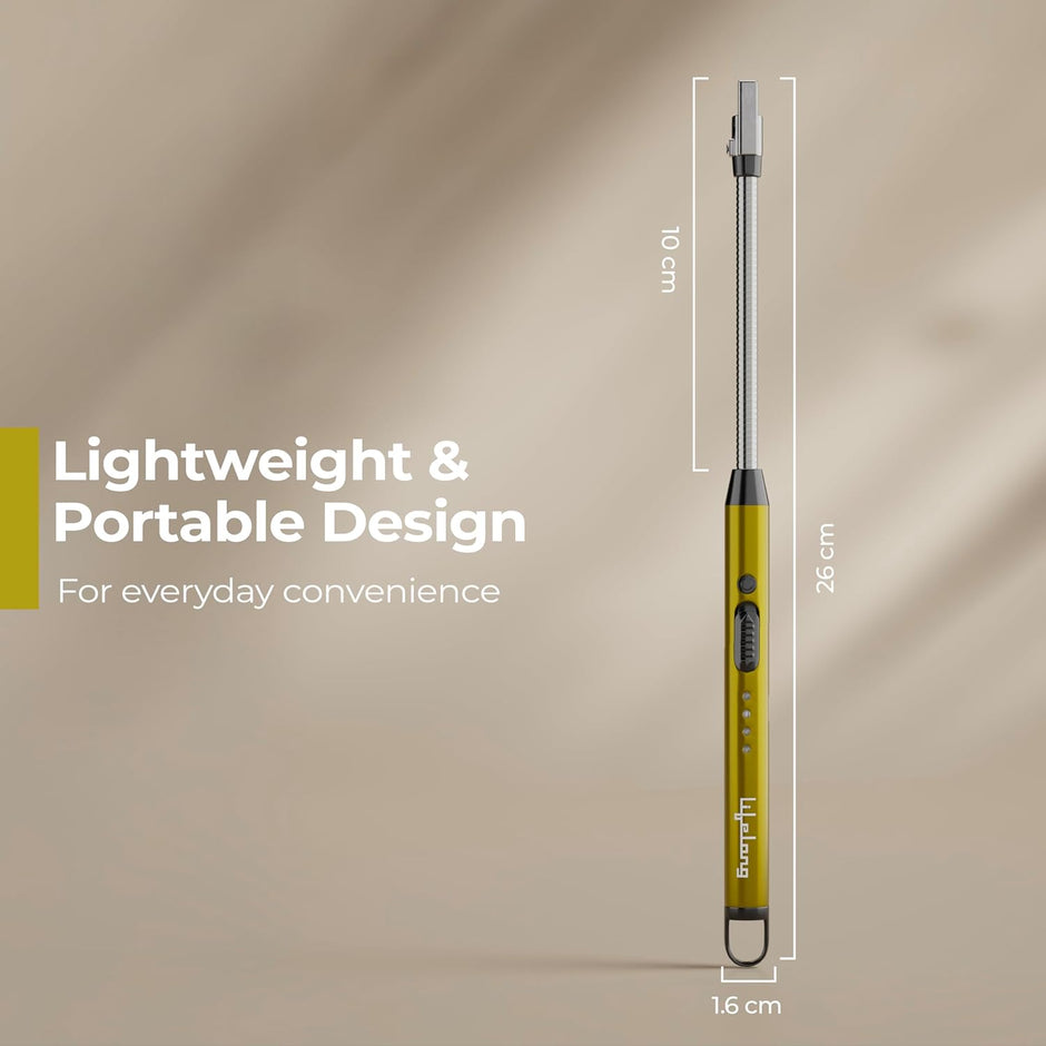 Lifelong Rechargeable Electric Lighter for Kitchen | 360Â° Flexible | C-Type USB | Windproof & Flameless | Lighter for Pooja Room, Candles, BBQ, Multi-Purpose | Stainless Steel & ABS (Golden)