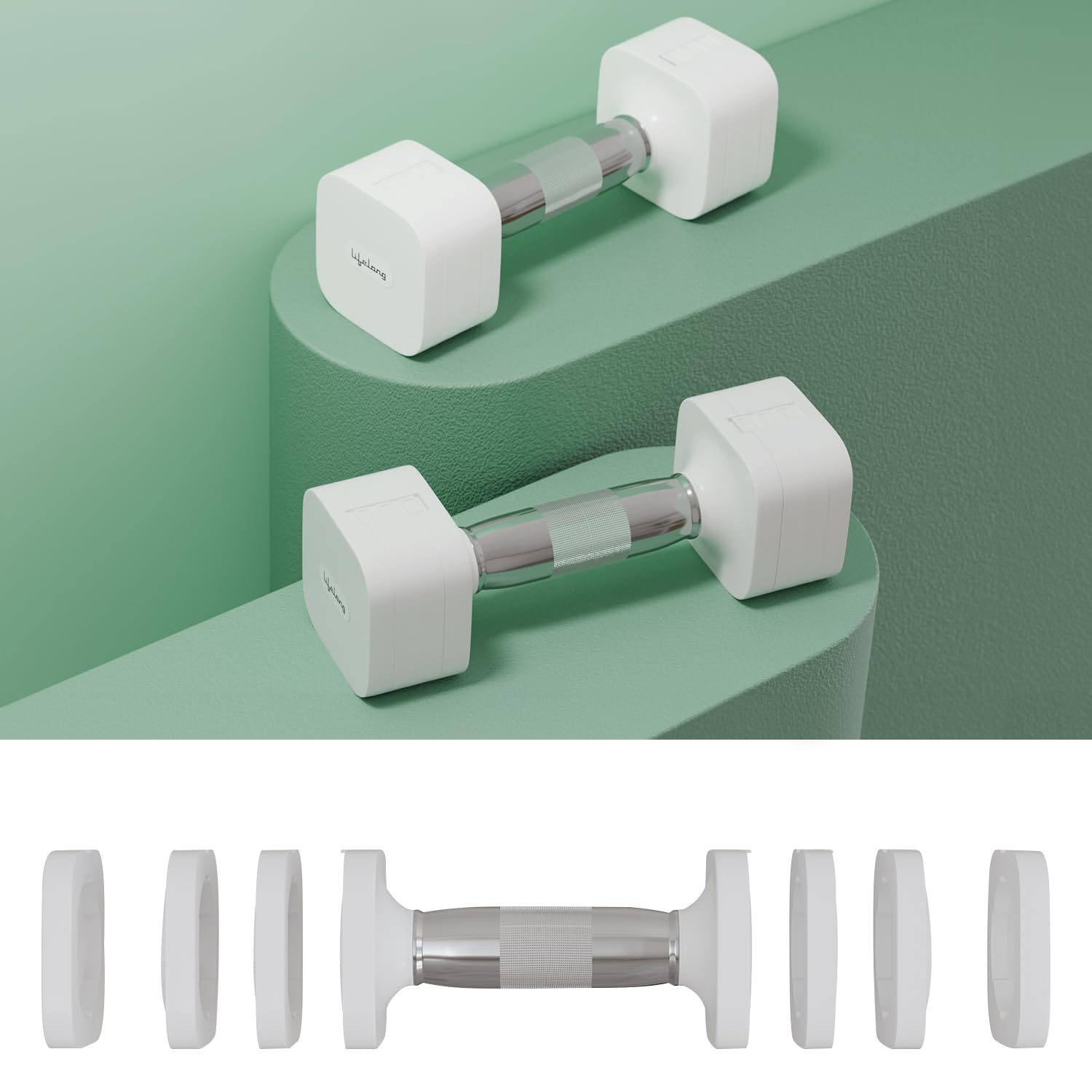 Lifelong Adjustable Dumbbell Pair (2â€“5kg Each, White) â€“ Quick Change Weights with Anti-Slip Handle For Home Workouts Metal White 2kg to 5kg