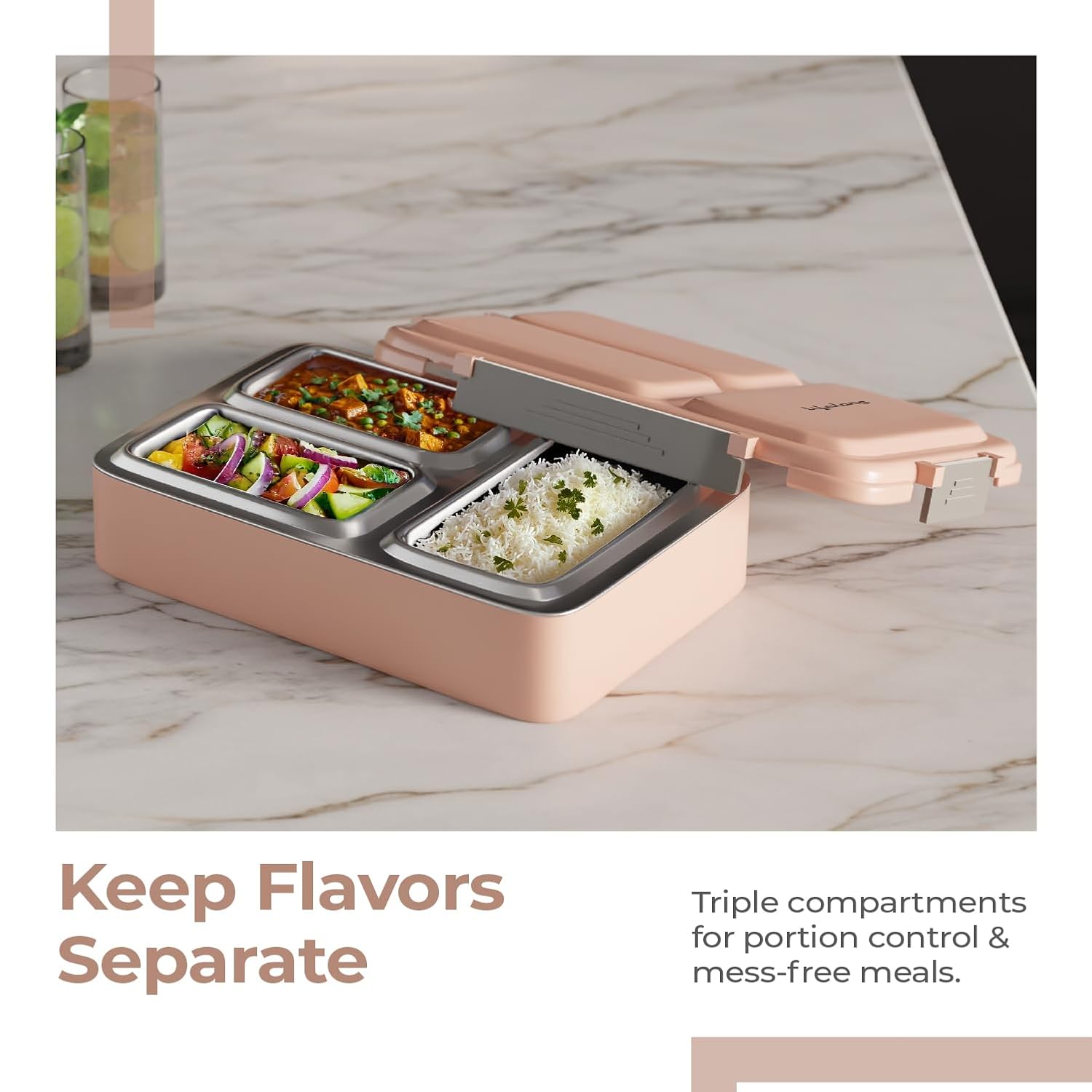 Lifelong Lunch Box for Office Use | Tiffin Box for School & Work | 3-Compartment Stainless Steel Tiffin Box|700ml Leak-Proof Insulated Lunch Boxes for Kids & Adults(LLBLB03,Pink)