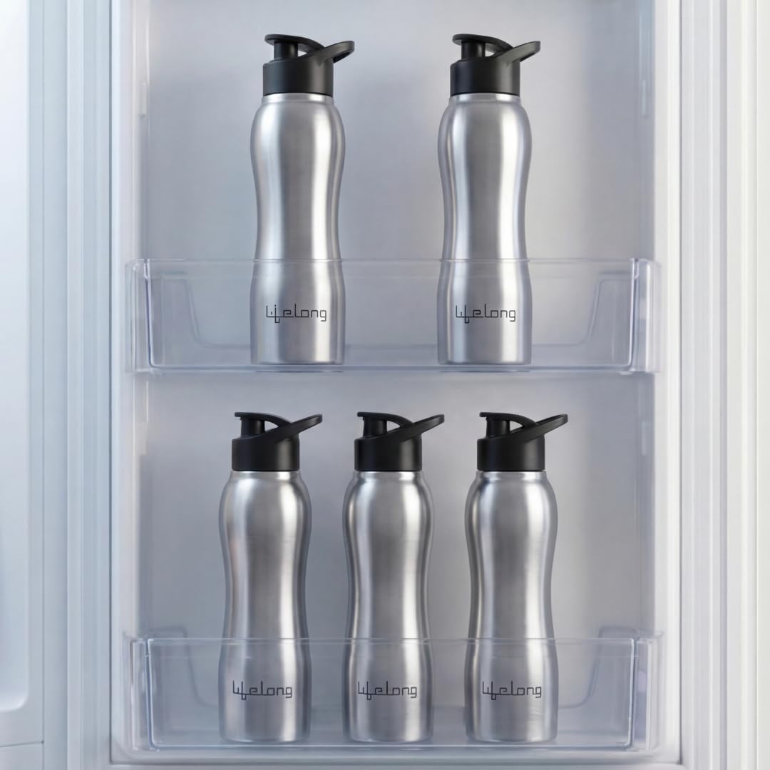 Lifelong 750ml Stainless Steel Water Bottle Pack of 5 | Leak-Proof & Durable | Easy to Clean | Odour-Free | Rust-Free Build, Secure Cap & Easy Grip | Ideal for School, Office, Travel & Gym (Silver)