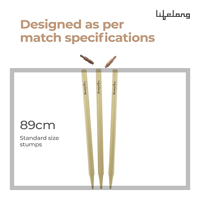 Lifelong Wooden Cricket Stumps Set – Standard Size Wickets with 2 Bails & Protective Cover, Durable Poplar Wood