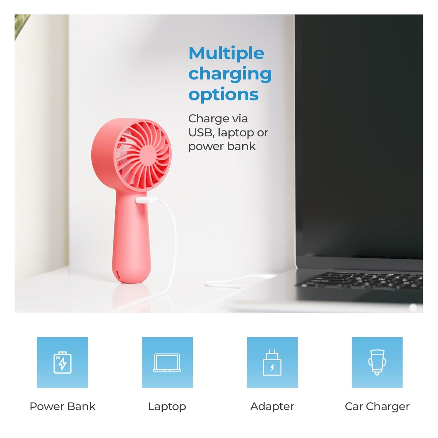 Lifelong Hand Fan | Portable Rechargeable Fan with 2000mAh Battery