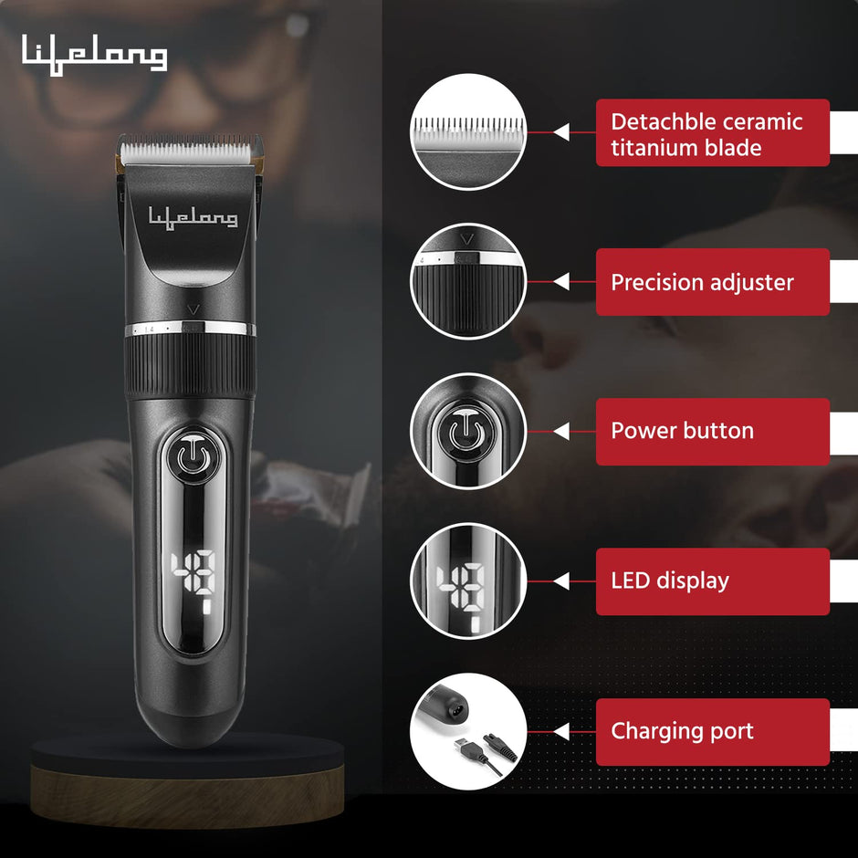 Lifelong Ace Pro Hair Clipper with Digital Display & 3Hr Runtime for Men