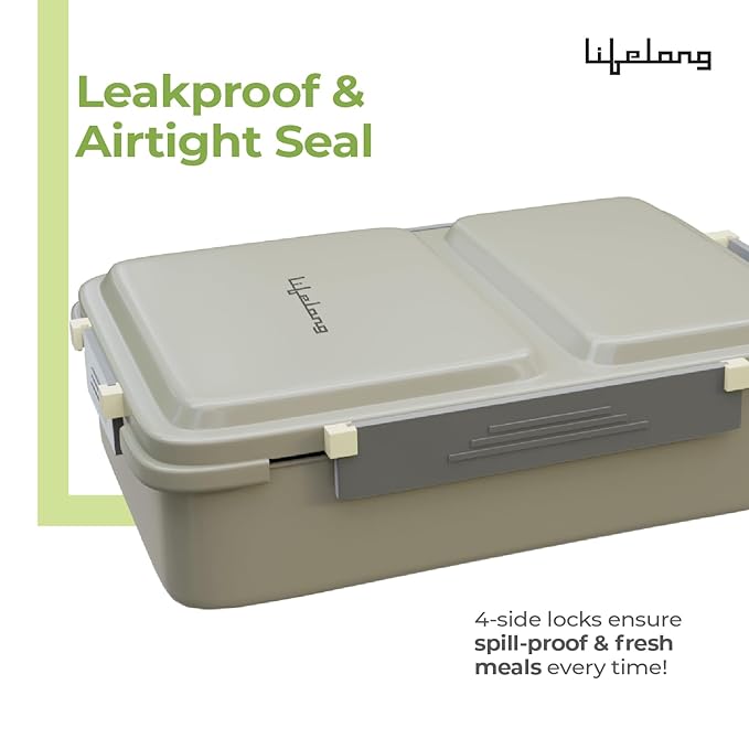 Stainless Steel Lunch Box – 2 Compartment, 700ml Leak-Proof Insulated Tiffin (Light Green)