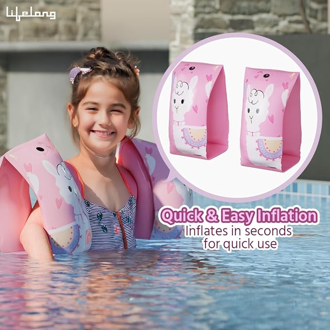 Lifelong Kids Swimming Arm Bands – Floaties for Boys & Girls, Pool Safety Arm Sleeves (Pink)