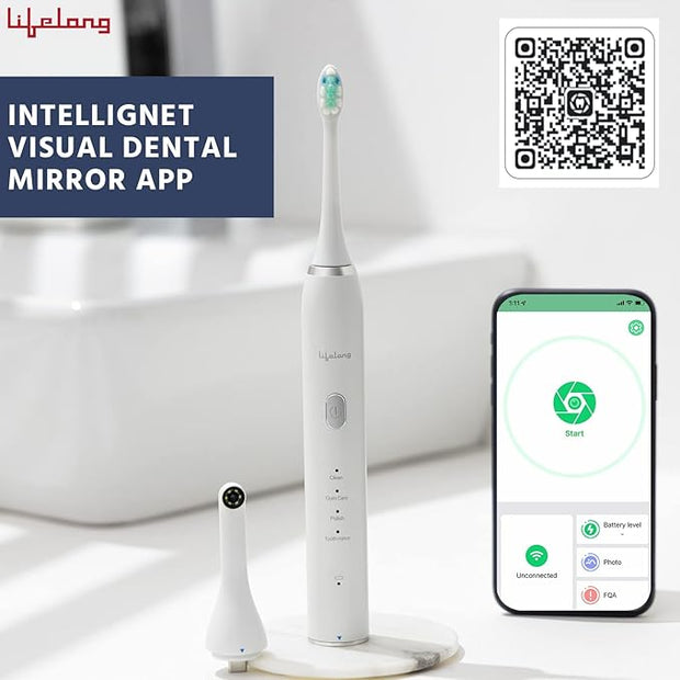 Rechargeable Electric Toothbrush with 3 Brush Heads & Camera – White (LLDC108)