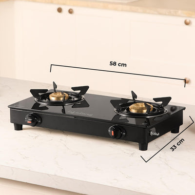 2 Burner Glass Gas Stove with Gas Lighter