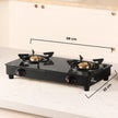 Lifelong 2 Burner Gas Stove with Gas Lighter | Modern Glass Stove with 6mm Toughened Glass | High-Efficient Manual Ignition Cooktop | ISI Certified & LPG Compatible | 360Â° Flexible Gas Inlet (Black)