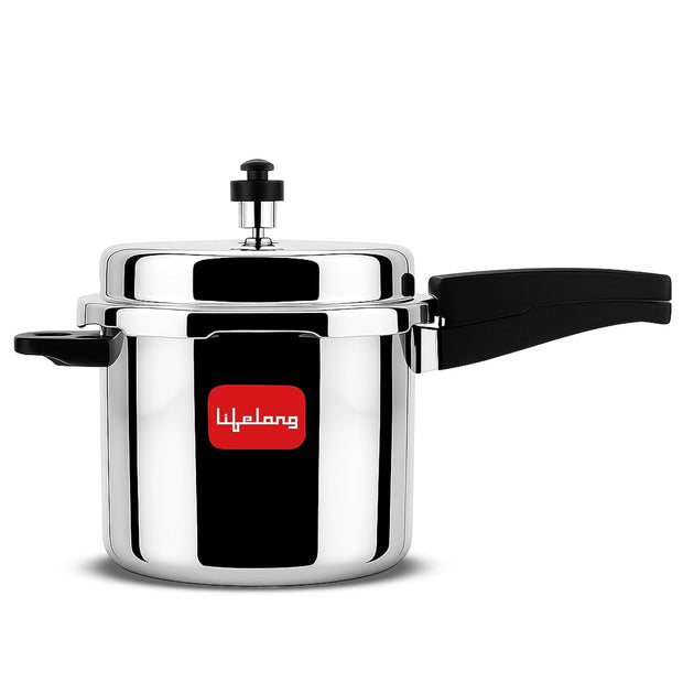 Lifelong Stainless Steel Pressure Cooker – 5 Liters, ISI Certified Outer Lid, Induction & Gas Compatible, Lock System, 5 Year Warranty (Silver)