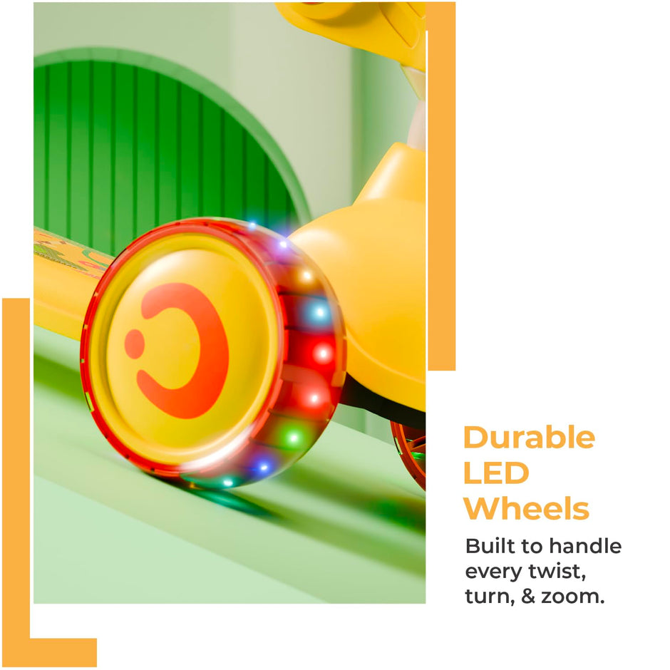 Lifelong Kids Scooter with Foldable Seat – LED PU Wheels, 4-Level Adjustable Height, BIS Certified, 50kg Capacity (Yellow & Orange)