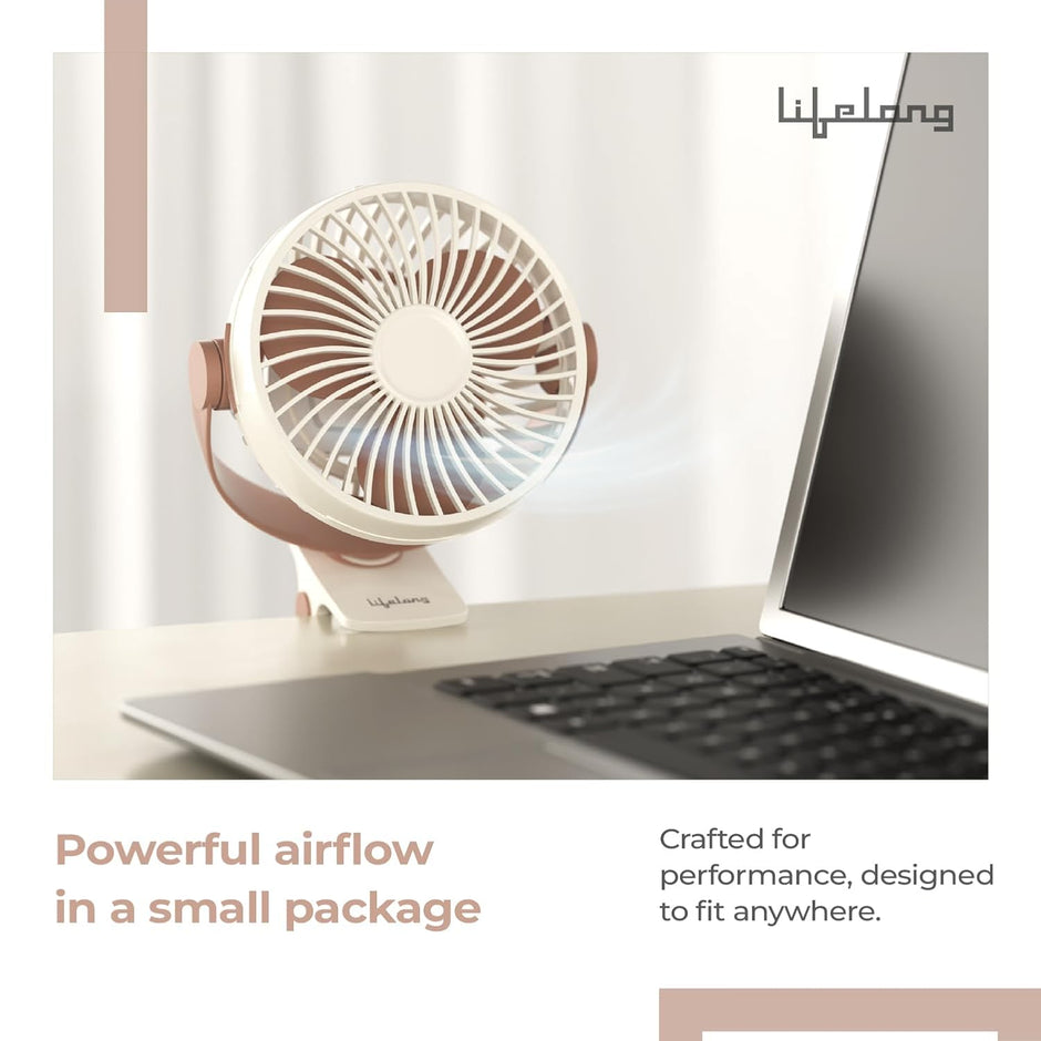 Lifelong Portable USB Fan with 3 Speeds | Up to 5-hours Battery Backup