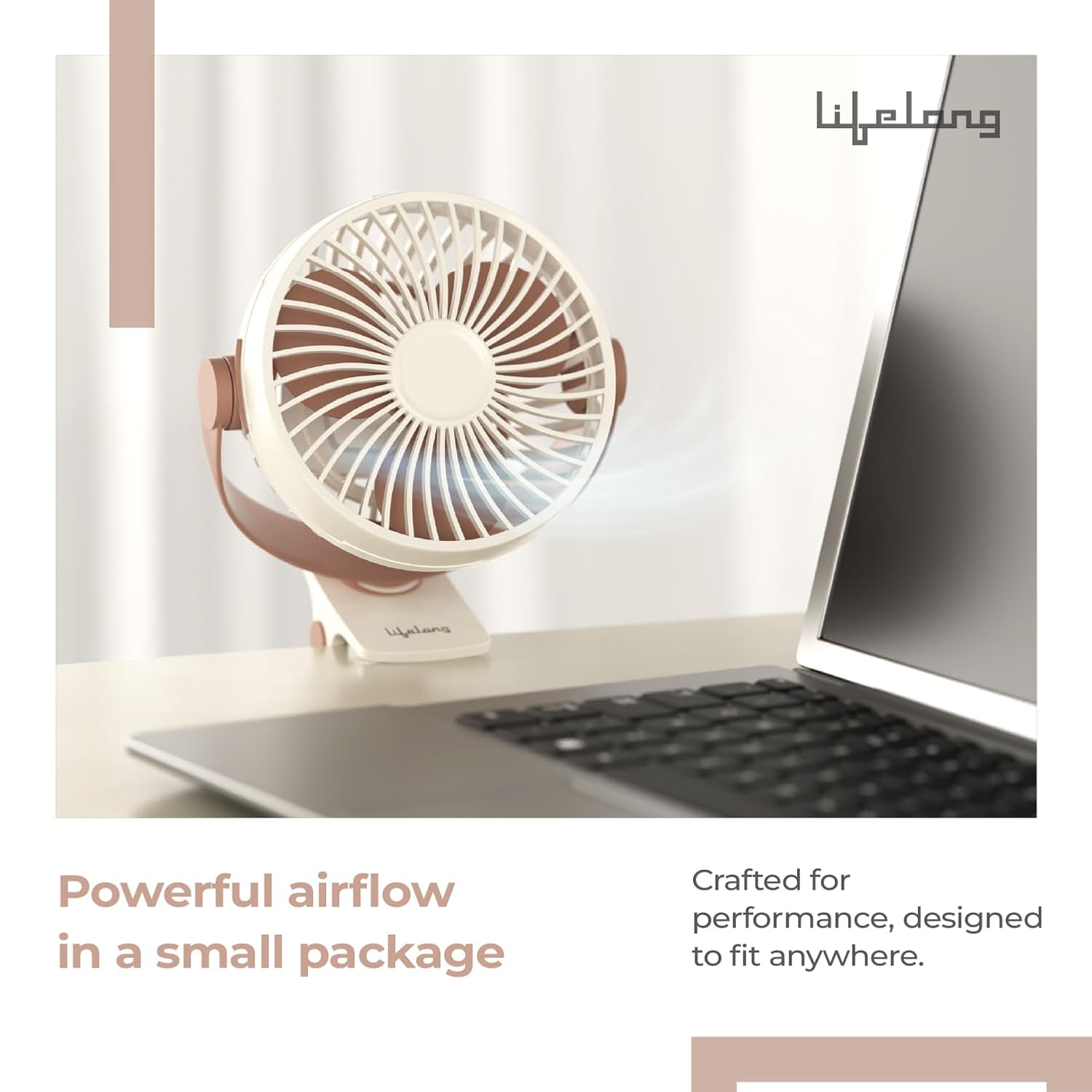 Lifelong Portable USB Fan with 3 Speeds | Up to 5-hours Battery Backup