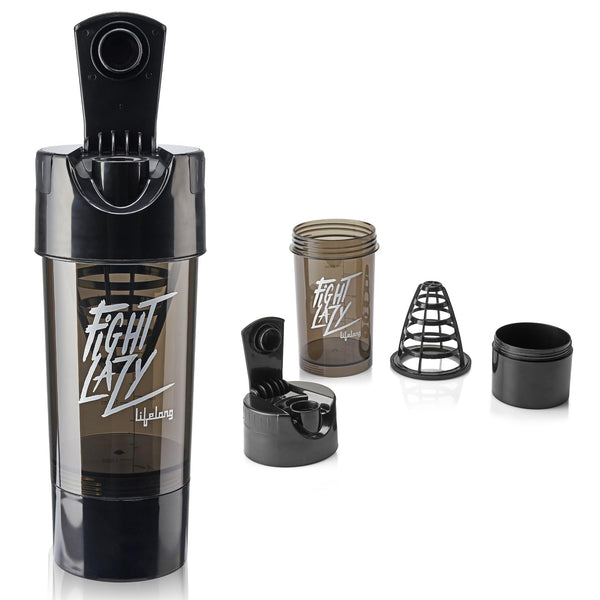 Lifelong Protein Shaker|100% Leakproof Stylish Protein Shaker Bottle with Extra Compartment|Sipper Bottle|Gym Bottle for Protein- 500ml (LLSHB02, Black),Plastic