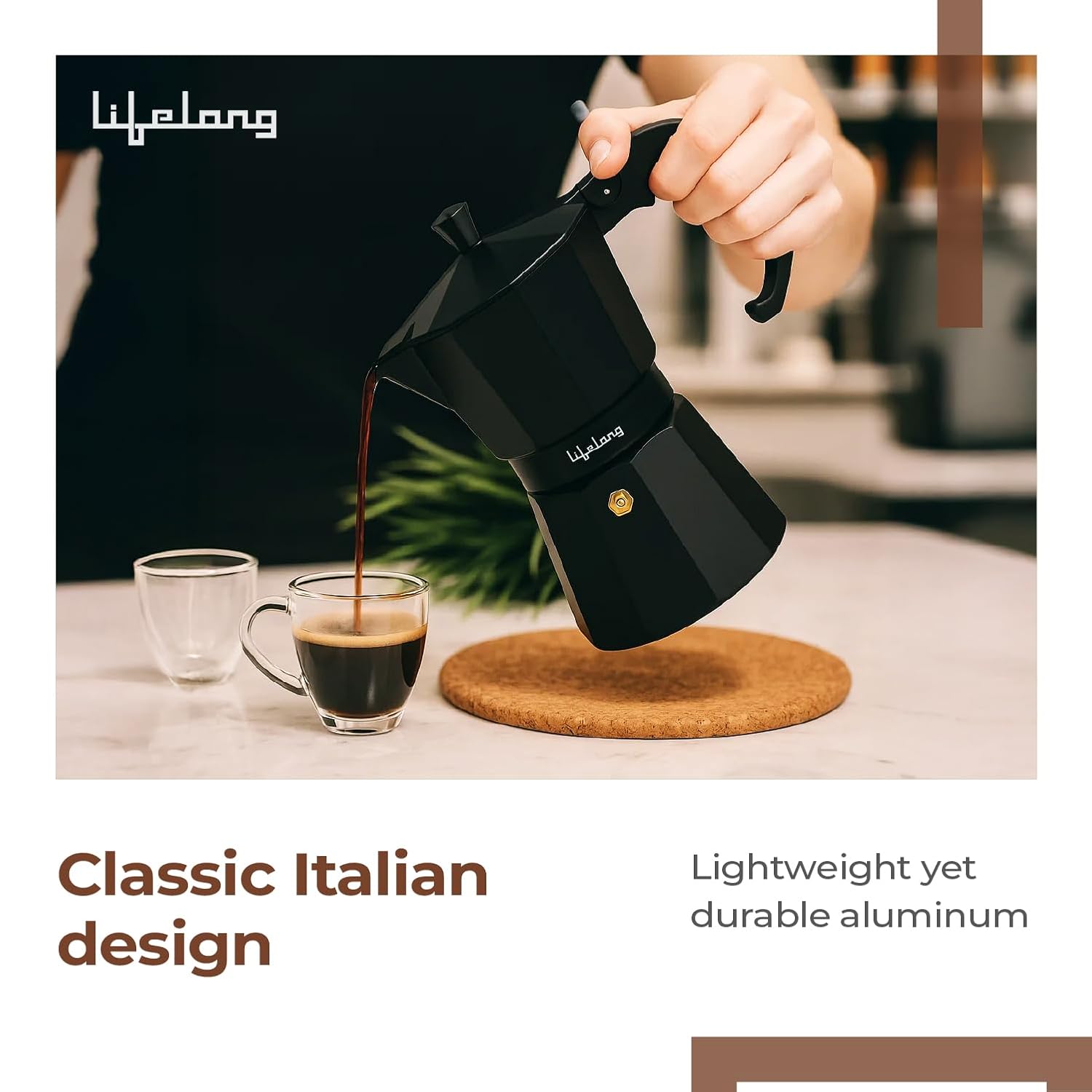 Lifelong Moka Pot 300ml | Stovetop & Induction Espresso Maker Machine