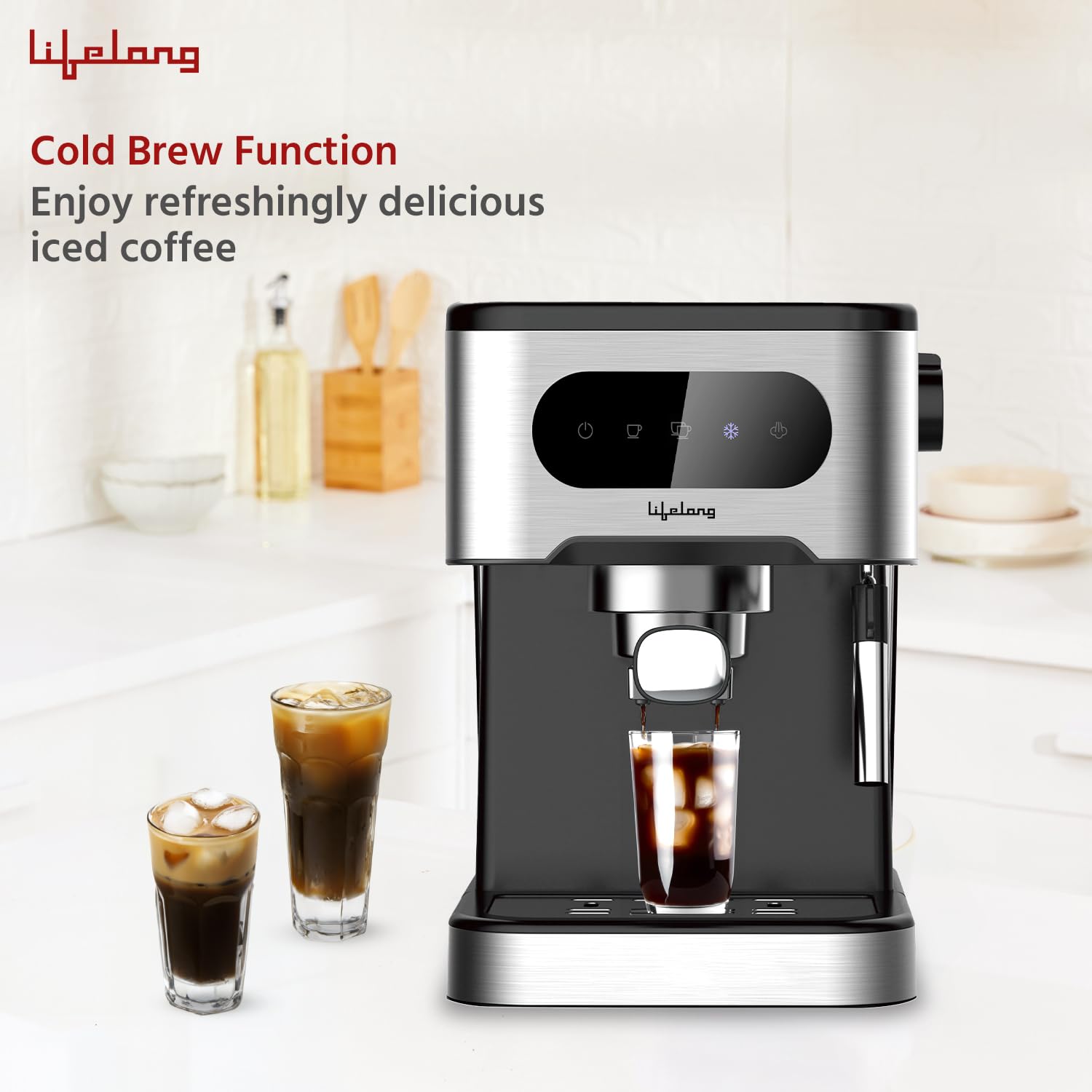 Lifelong 1350 W Digital Espresso Coffee Maker & Cold Brew Coffee Machine