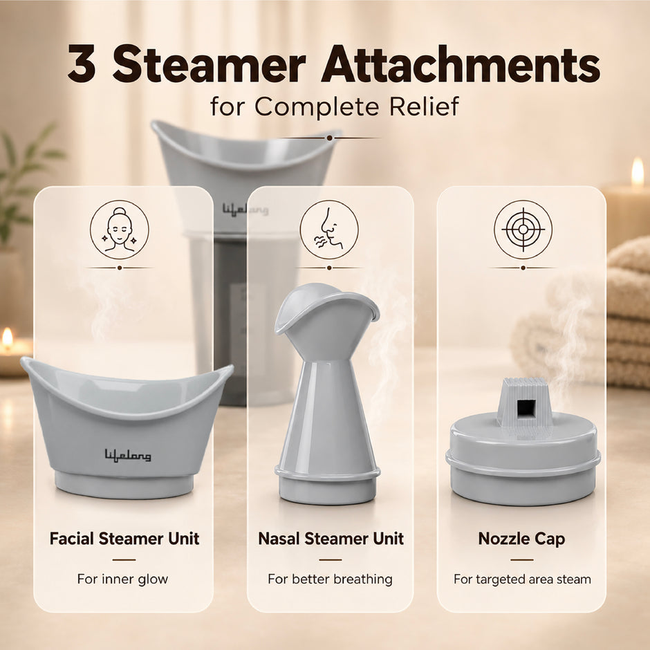 Lifelong 3-in-1 Vaporizer & Steamer for Cold, Cough & Facial | Face Steamer for Facial, Steam Inhaler for Cold & Cough, Vaporizer Machine for Adults and Kids | 1-Min Fast Vaporization, 400ml Capacity