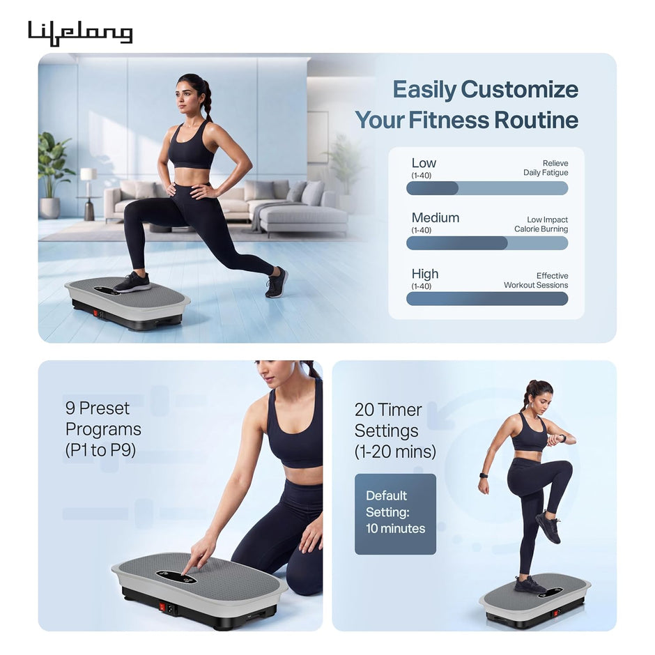 Lifelong Vibration Plate Exercise Machine with Remote & Resistance Bands |Home & Gym Full Body Massager Machine for Pain Relief, Tone Muscles & Weight Loss| 9Programs, 120Speeds, 20Timers, Bluetooth