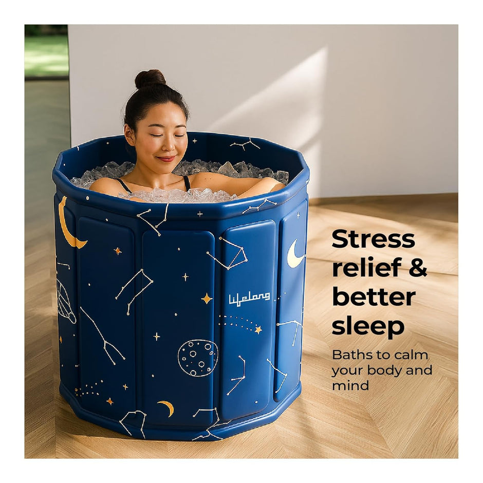 Lifelong Portable & Foldable Bath Tub with Inflatable Pillow for Adults | Ice Bathtub, Steam Bath Water Tub for Home, Bathroom Spa & Stress Relief | Leakproof, Sturdy with Dual Drainage