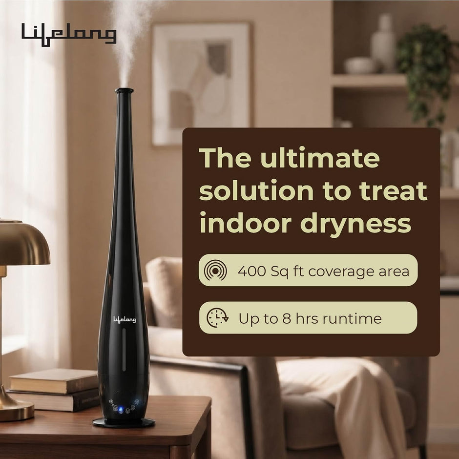 Lifelong Cool Mist Ultrasonic Humidifier for Room Moisture 5.5L |Top Fill Aromatic Air Diffuser for Home, Office, Bedroom, Living Room | 35dB, 360° Nozzle, Adjustable Mist, Auto Shut Off, 8Hr