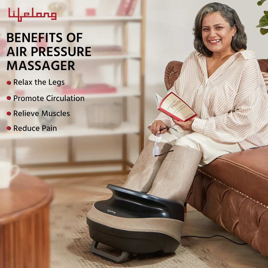 Lifelong Air Pressure Foot & Leg Massager Machine for With Heat For Home -Relaxing Shiatsu & Kneading Calf Massage with Heat & 14 Compression,6 Foot Rollers & 3 Massage Modes for Pain Relief