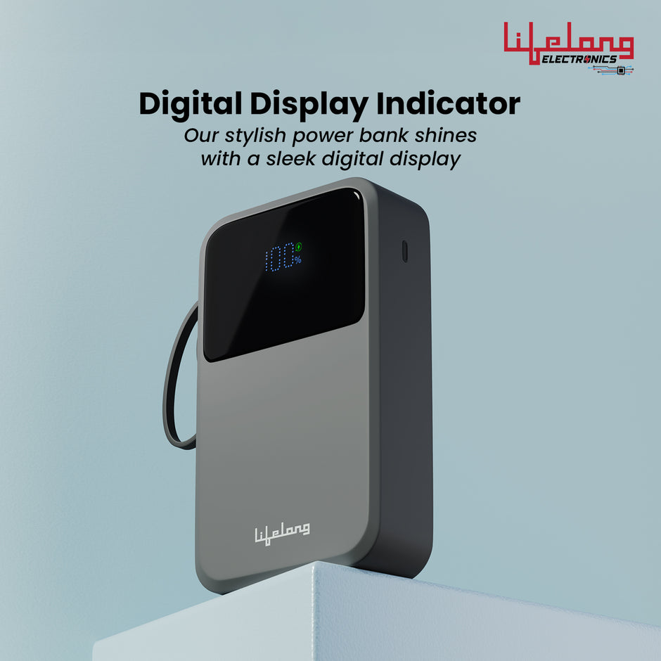 Lifelong Electronics 20000mAh 22.5W Fast Charging Power Bank | 3 Inputs (1 Built-in USB A Cable + 1 C + 1 Lightning Port) & 6 Outputs (3 Built-in Cables + 1 C + 2 A Port) | Small Pocket Size Powerbank