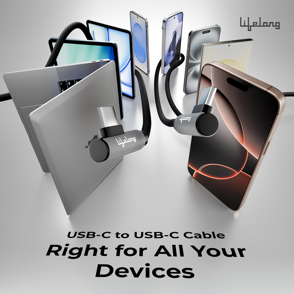 Lifelong Electronics 60W PD USB Type C to Type C Magnetic Coiled Fast Charging Cable | High Speed Data Cable | Strong Nylon Braided & Tangle Free | iPhone 16/15/14, Android, Laptop, Tablet etc | 1.25M