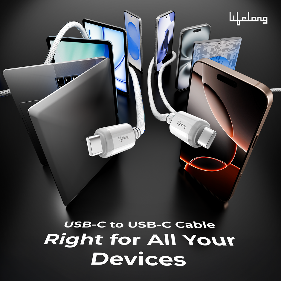Lifelong Electronics 60W PD USB Type C to Type C Fast Charging Cable | High Speed Data Cable | Nylon Braided, Transparent PVC Case & Tangle Free | iPhone 16/15/14, Android, Laptop, Tablet etc. | 1.25M