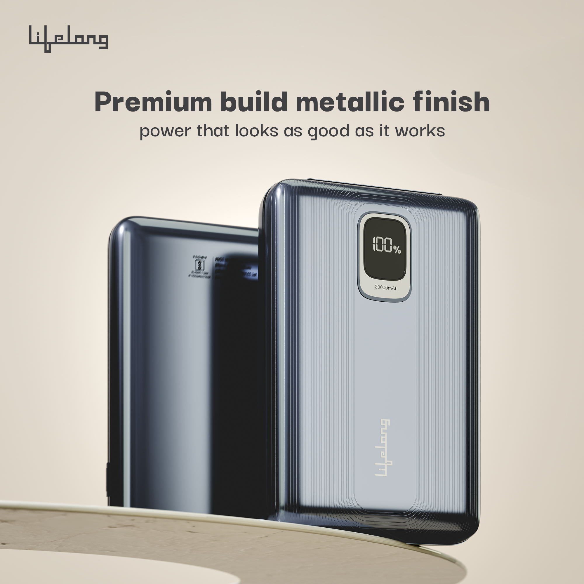 Lifelong 10000mAh Fast Charging Power Bank with Digital Display | Type C Input | 2 Output Ports | Quick Charge 3.0 | 22.5 W PD Powerbank | Cable Included