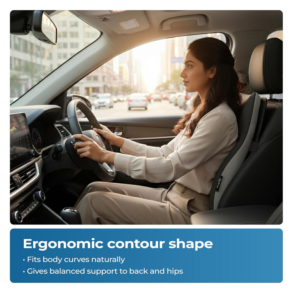 Lifelong Back Support Cushion for Office Chair & Car | Ergonomic Memory Foam Design for Better Posture, Reduced Fatigue, and Comfortable Sitting During Work or Travel