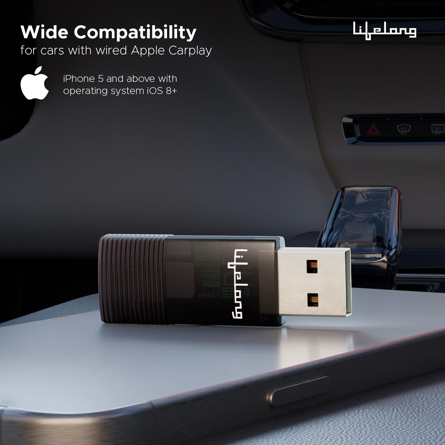 Wireless CarPlay Adapter | Compatible with iPhone/iOS | Stick Cast - Supports Bluetooth & Wi-Fi (LLECA10)