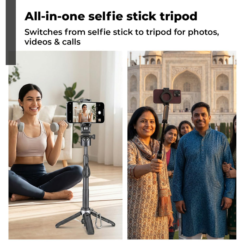 Lifelong Selfie Stick Tripod with Magsafe & Wireless Bluetooth Remote | Lightweight & Portable| Extendable Cell Phone Stand with Phone Clamp & Magnetic Ring | Ideal for iPhone & Android Mobile