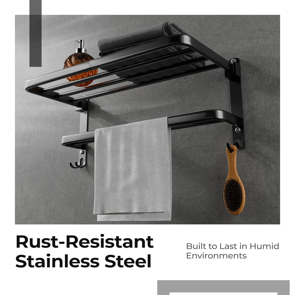 Bathroom Shelf for Storage | Wall Mounted Washroom Rack with Hook | Double Layer Multipurpose | Strong and Durable