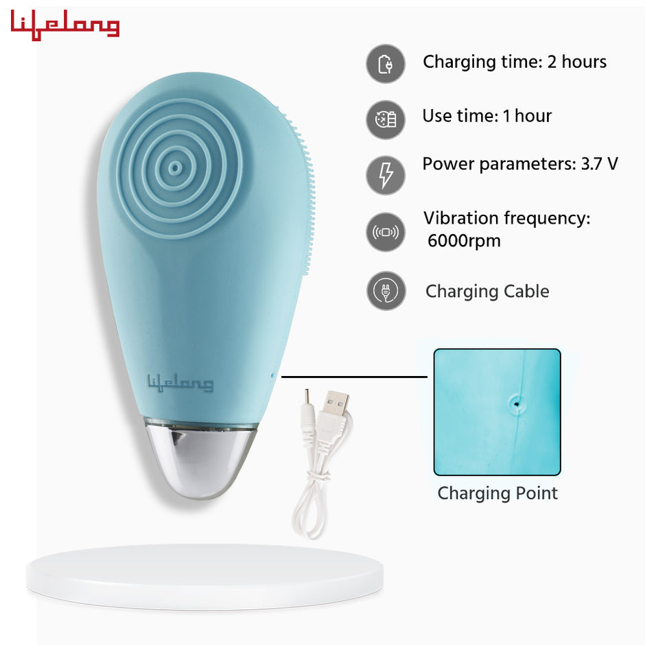 Lifelong Facial Cleansing Brush, Rechargeable Electric Handheld Face Massager, Waterproof Ultra Hygienic Soft Silicone Face Scrubber