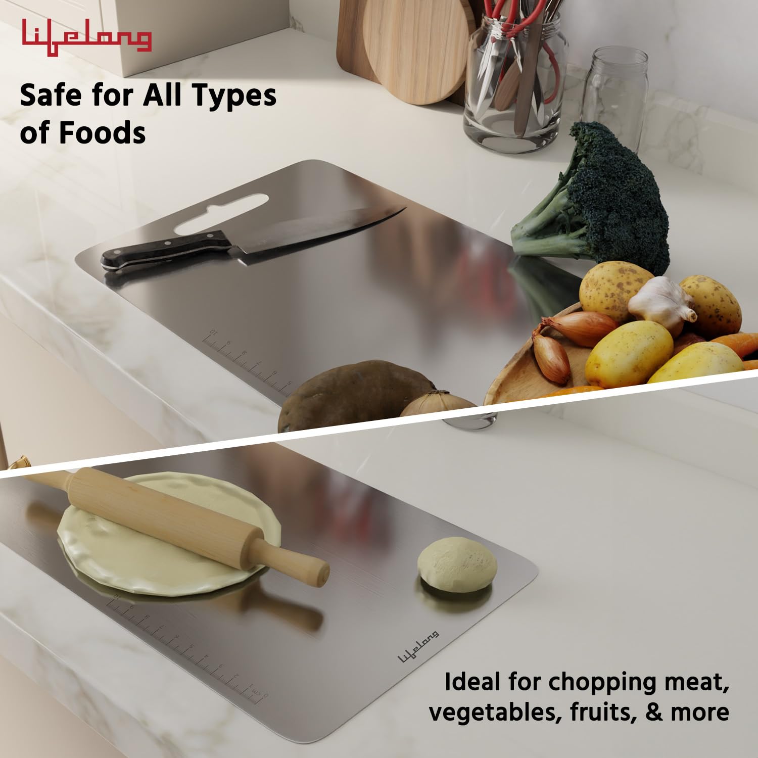 Stainless Steel Chopping Board for Kitchen with Anti-Skid 6 Stickers (35.5 x 24.5 cm)