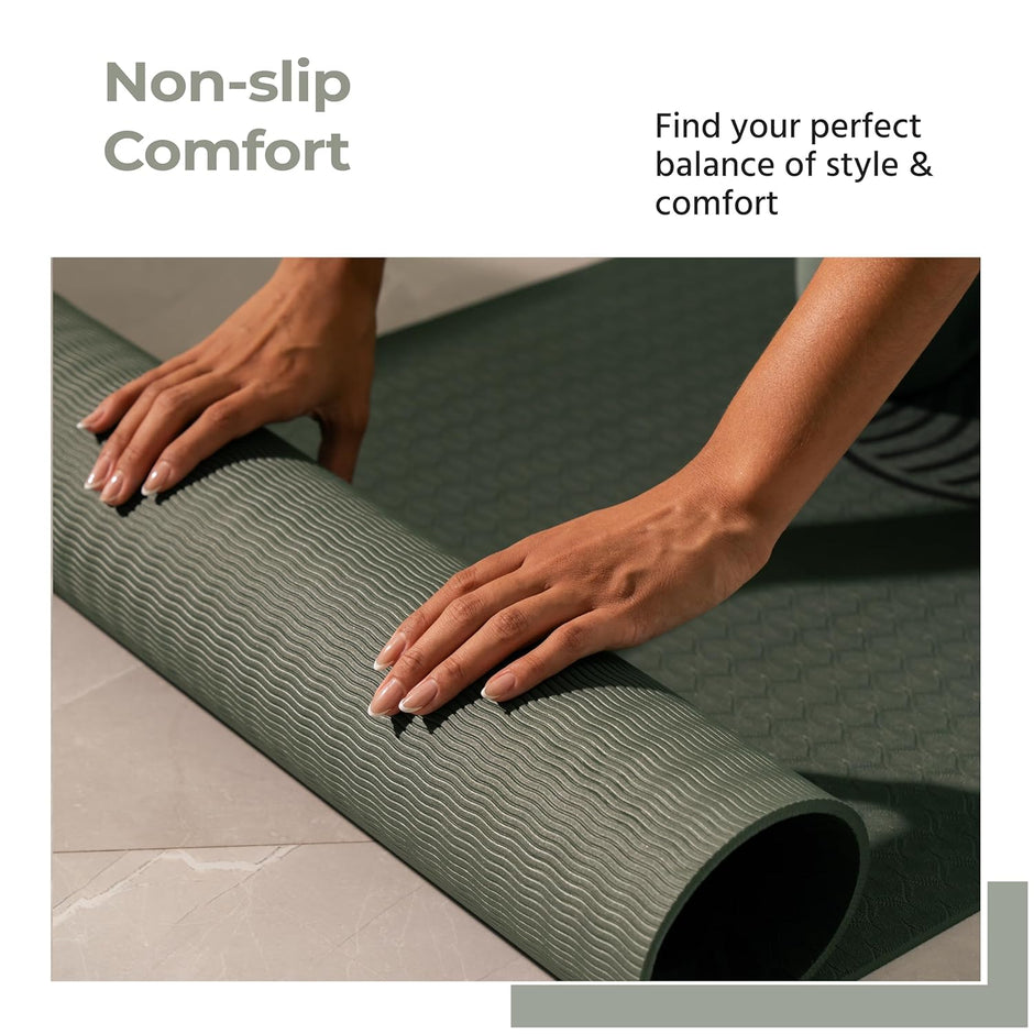Lifelong 8mm TPE Yoga mat for Women & Men (Olive green)