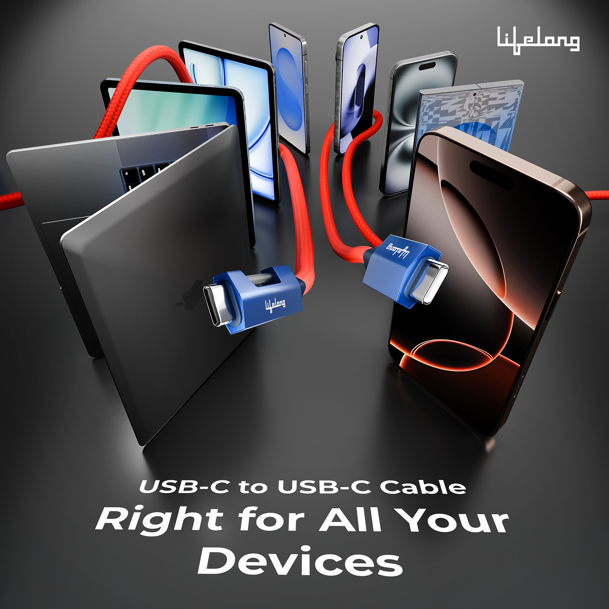 Lifelong Electronics 60W PD USB Type C to Type C Fast Charging Cable with RGB Light | High Speed Data Cable | Strong Nylon Braided & Tangle Free | iPhone 16/15/14, Android, Tablet, Laptop etc. | 1.25M