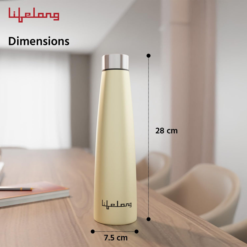 Lifelong Stainless Steel Water Bottle 900ml | Durable, Leak-Proof, Easy Grip, Rust Free, Easy-to-Clean, Odour-Free Bottle with Secure Cap for School, Travel, Gym & Work (LLBT03, Beige)