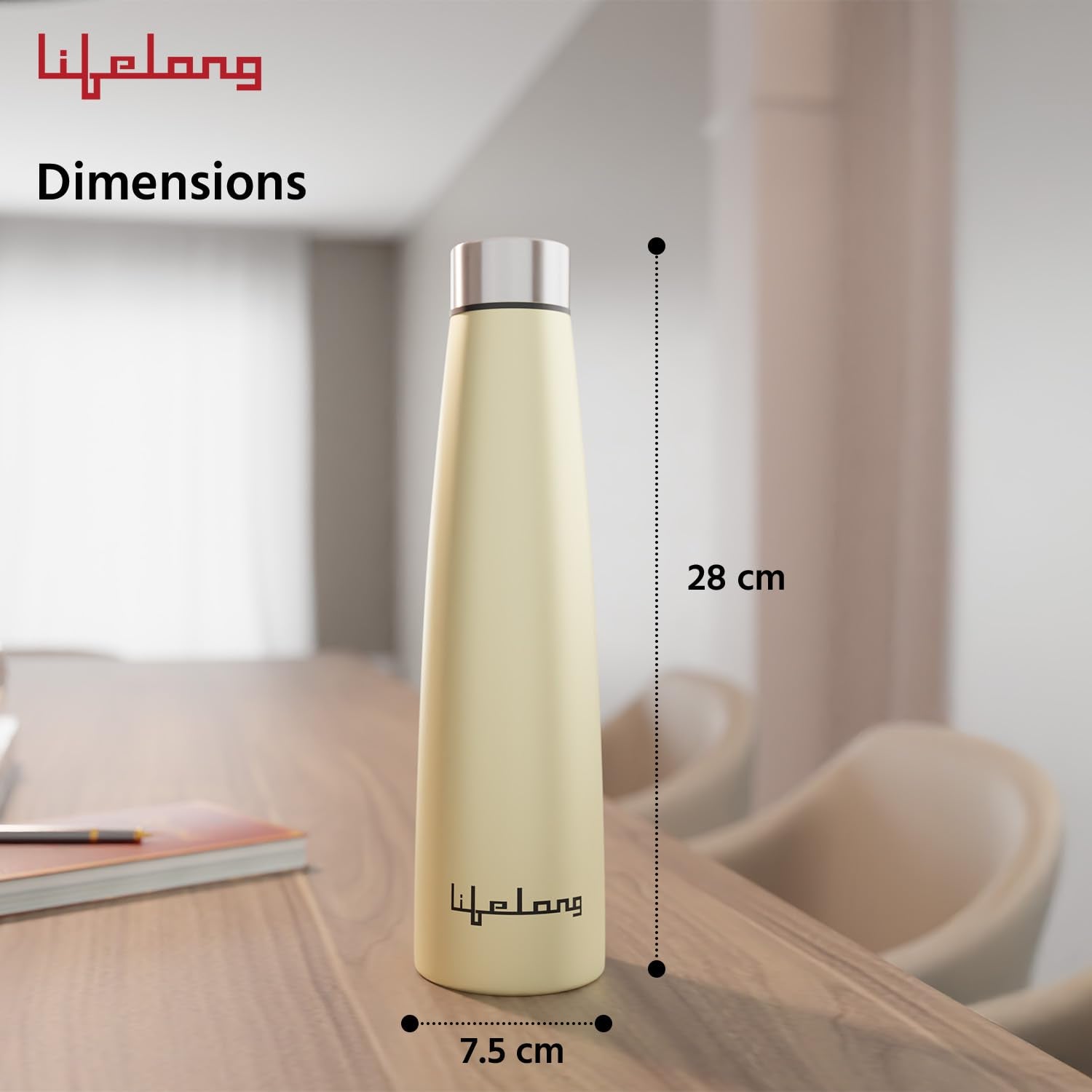 Lifelong Stainless Steel Water Bottle 900ml | Durable, Leak-Proof, Easy Grip, Rust Free, Easy-to-Clean, Odour-Free Bottle with Secure Cap for School, Travel, Gym & Work (LLBT03, Beige)