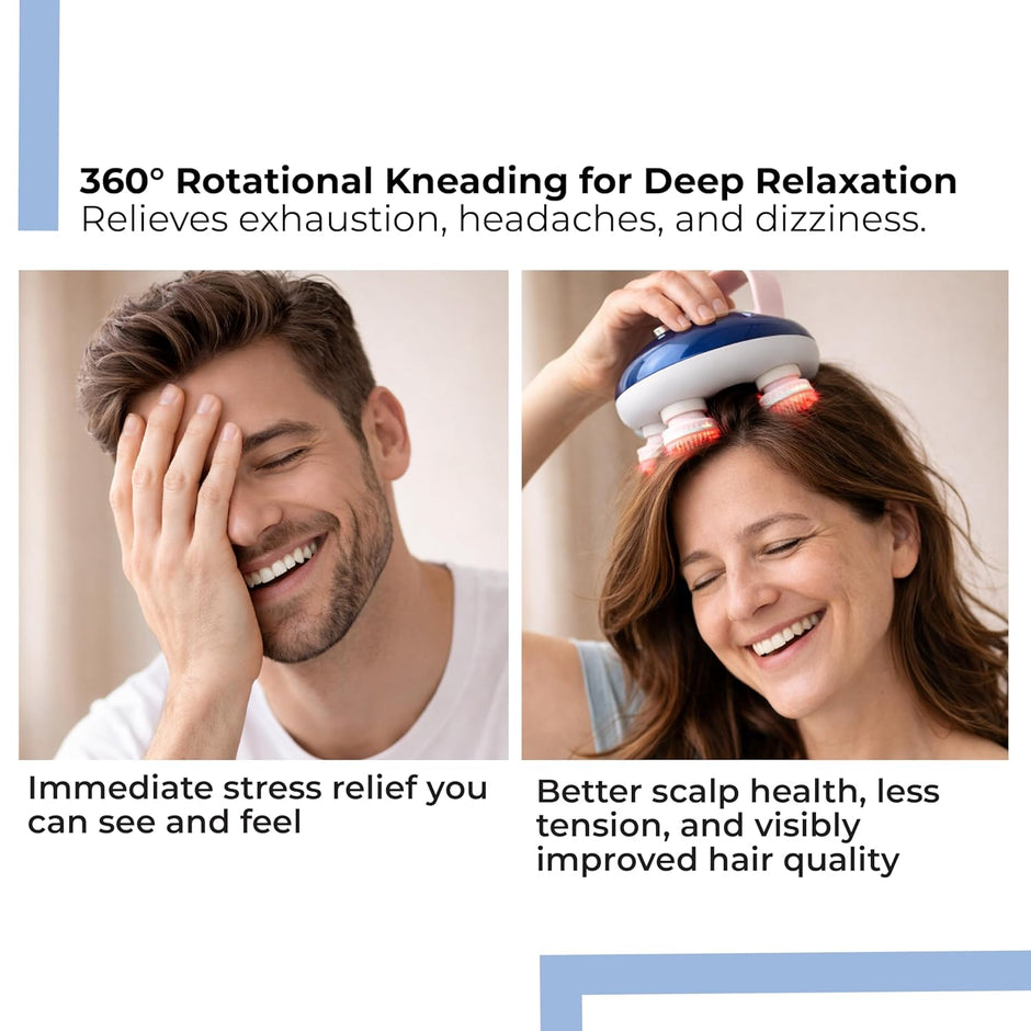 Lifelong Scalp & Body Massager | Head Massager for Stress Relief & Relaxation | 3 Speed Modes with Light Indicators | Red Light for Hair Growth | Portable & Handheld | Detachable Silicone Heads