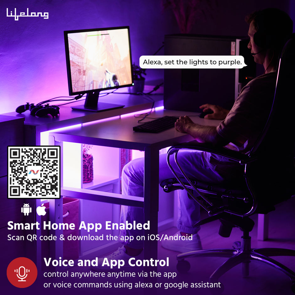 Lifelong Smart LED Strip Lights 5 Meter (16.4 Feet) - 16 Mn RGB Lights for Home Decoration, Room Decor & Diwali | Sound Sync | with App & Remote | Supports Alexa & Google | IP65 Waterproof