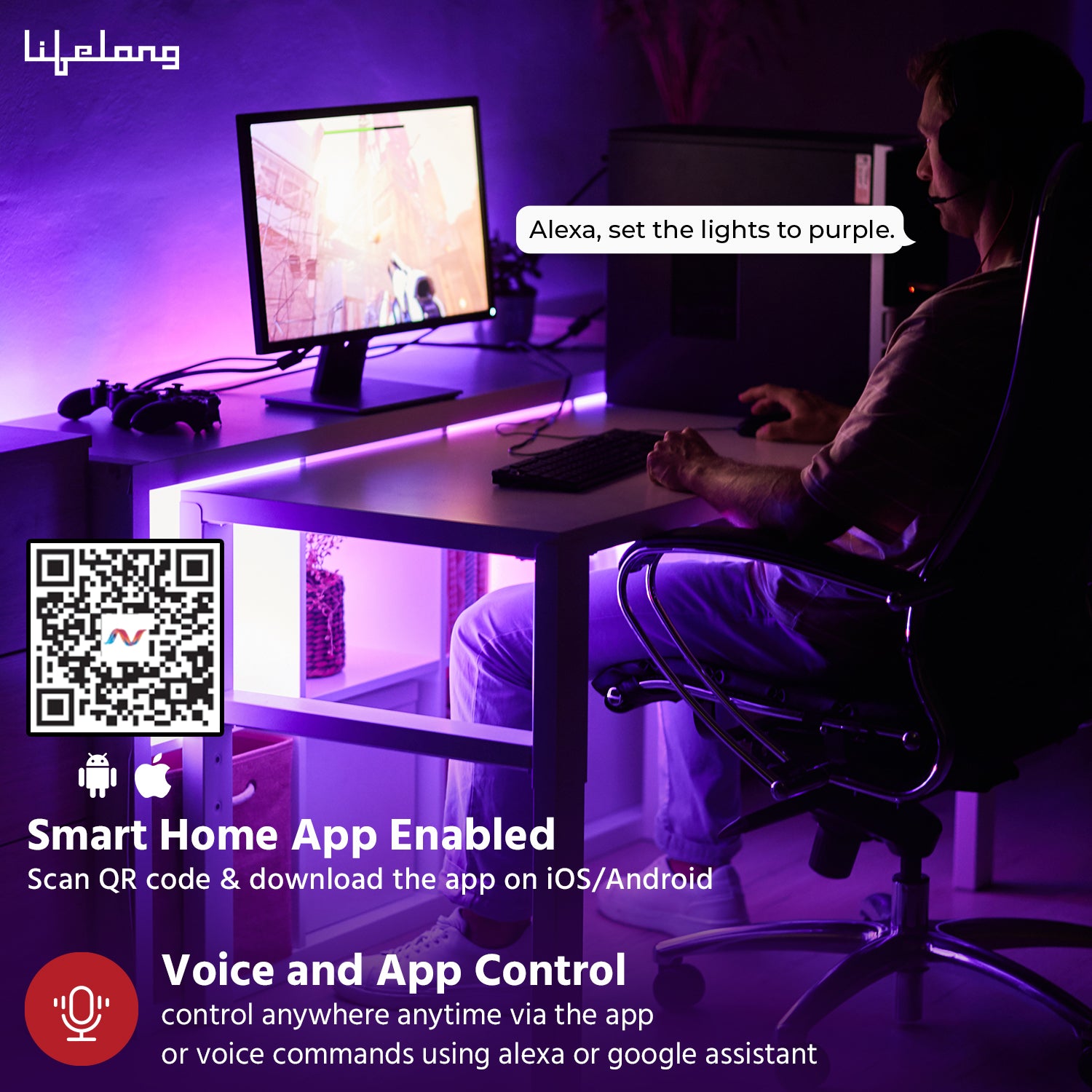 Lifelong Smart LED Strip Lights 5 Meter (16.4 Feet) - 16 Mn RGB Lights for Home Decoration, Room Decor & Diwali | Sound Sync | with App & Remote | Supports Alexa & Google | IP65 Waterproof