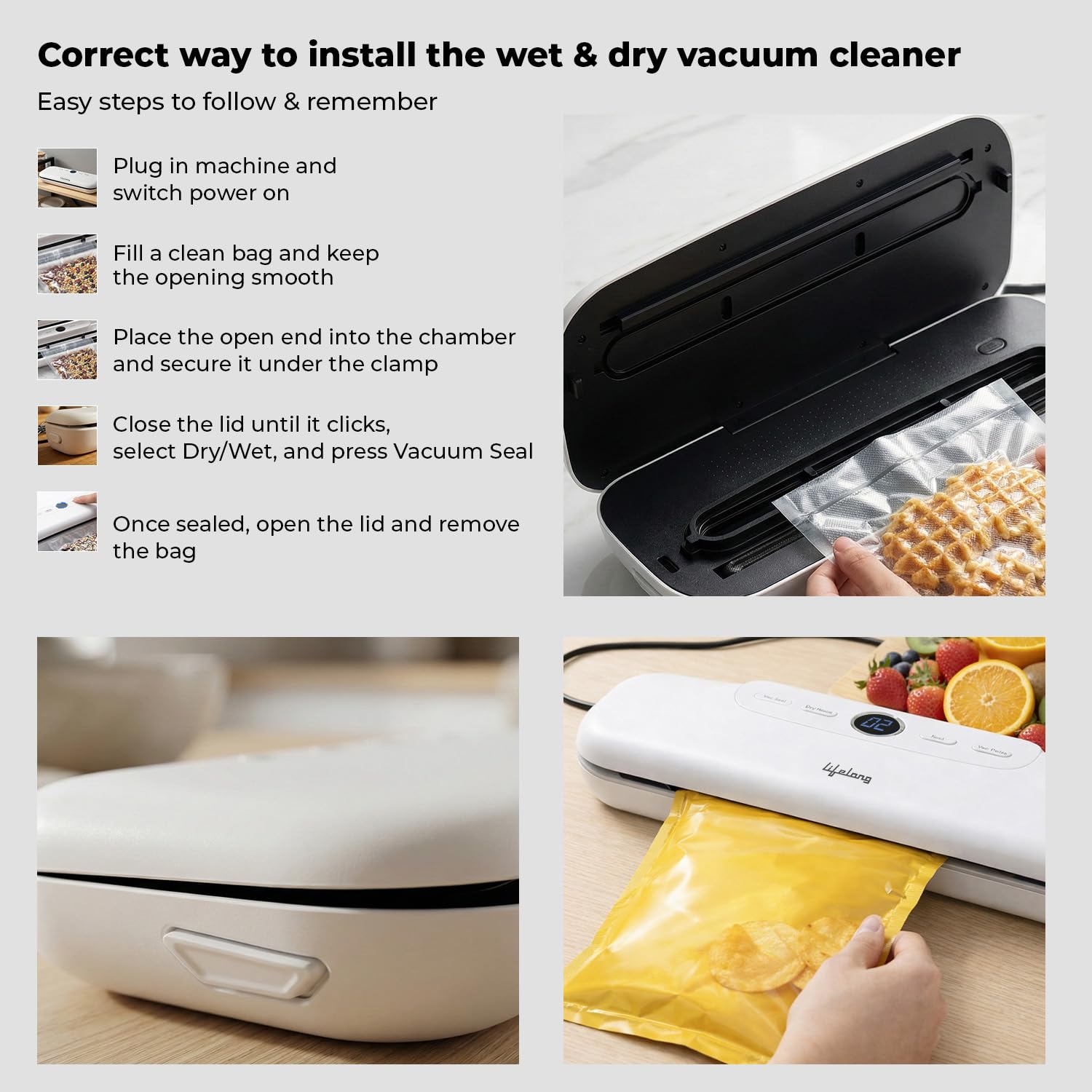 Lifelong Vacuum Sealer Machine for Dry & Wet Food Packing | Automatic Seal with Compact Design & Digital Display | Food Sealer with Vacuum Bags, One-Touch Operation & Airtight Storage Preservation