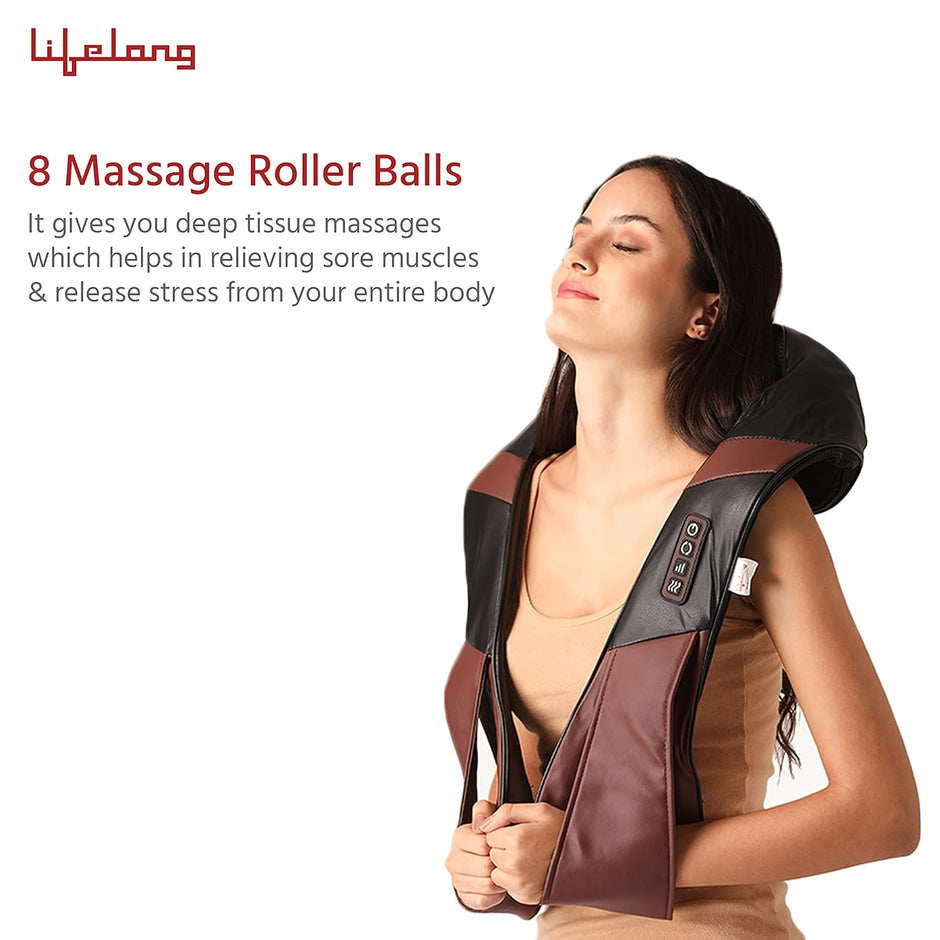 Lifelong Neck Massager with Electric Heat Therapy Neck, Shoulder and Back Massager for pain and stress relief, Brown (LLM297)