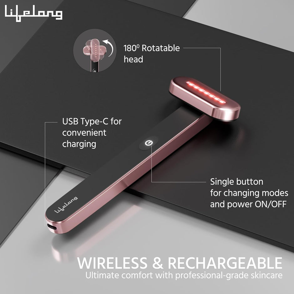Lifelong Red Light Wrinkle Remover - EMS Microcurrent, LED Rejuvenation Therapy, Temperature Control - Anti-Aging Wrinkle Remover Device for Firm Skin and Enhanced Serum Absorption