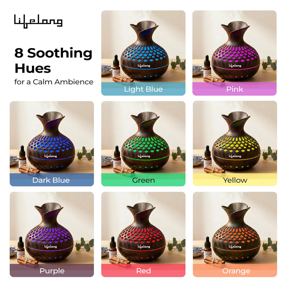 Lifelong Flower Home Humidifier & Essential Oil Diffuser | 300ml Tank Capacity | Ultrasonic Aromatherapy for Home, Office & Bedroom with Soothing Light for Relaxation| Essential Oil Fragrance Diffuser