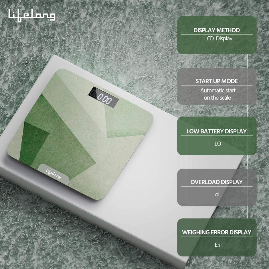 Lifelong Weighing Machine with Backlit LCD Panel |Digital Weight Machine for Body Weight|Thick Tempered Glass with LCD Display|Bathroom Weighing Scale