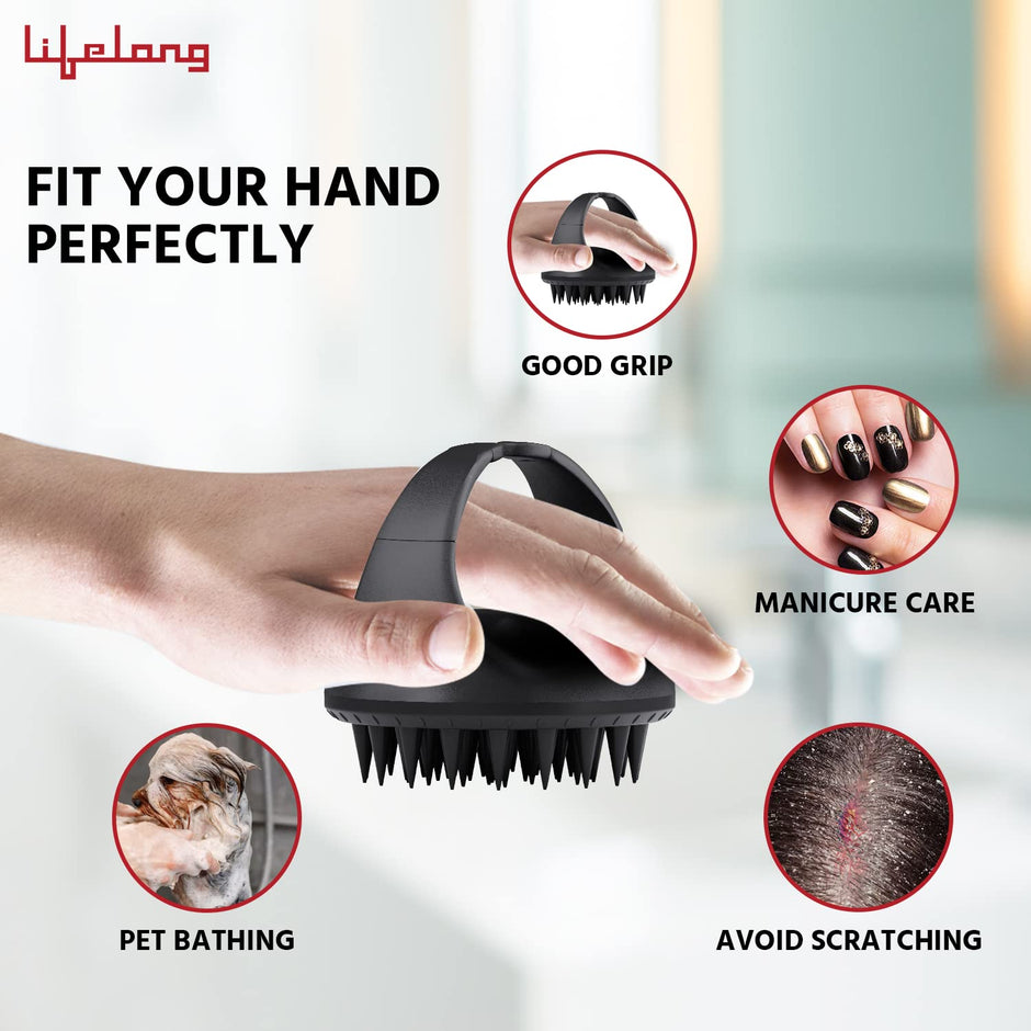 Lifelong Silicone Scalp Massager Shampoo Brush With Body Scrubber|Soft Silicone Hair Scrubber,Scalp Brush For Hair Growth & Dandruff Treatment|Wet Dry Hair Massager For All Hair Types